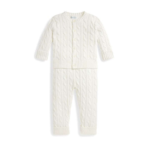 Baby Cable-Knit Cotton Cardigan & Pant - Trophy Cream