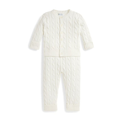 Baby Cable-Knit Cotton Cardigan & Pant - Trophy Cream
