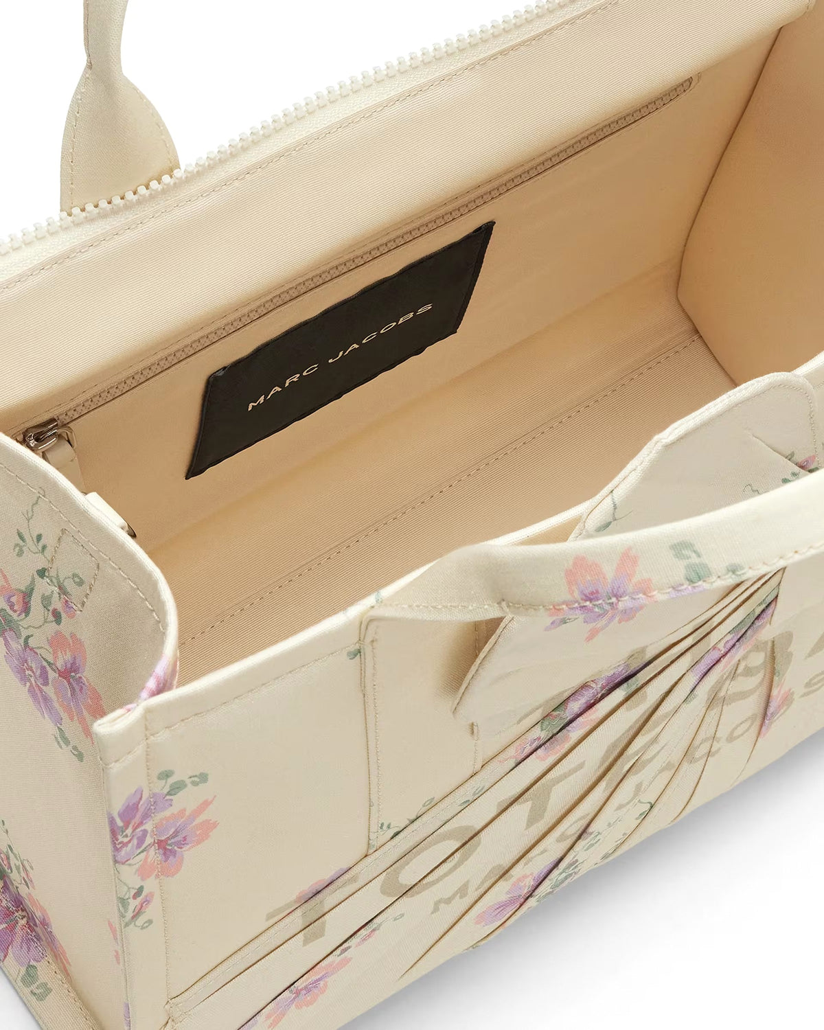 Marc Jacobs Medium Tote Bag In Antique Floral Canvas With Oversized Bow - CREAM MULTI