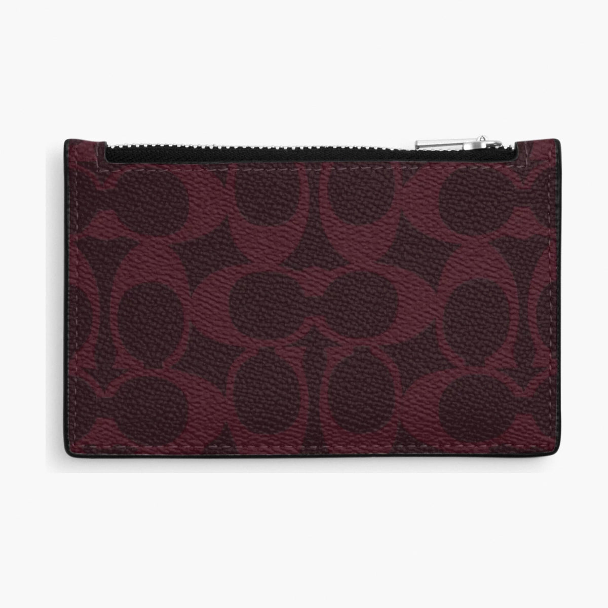 Coach Zip Card Case In Signature Canvas - Silver/Black Currant
