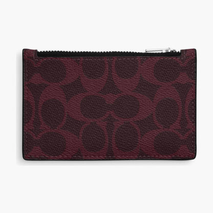Coach Zip Card Case In Signature Canvas - Silver/Black Currant
