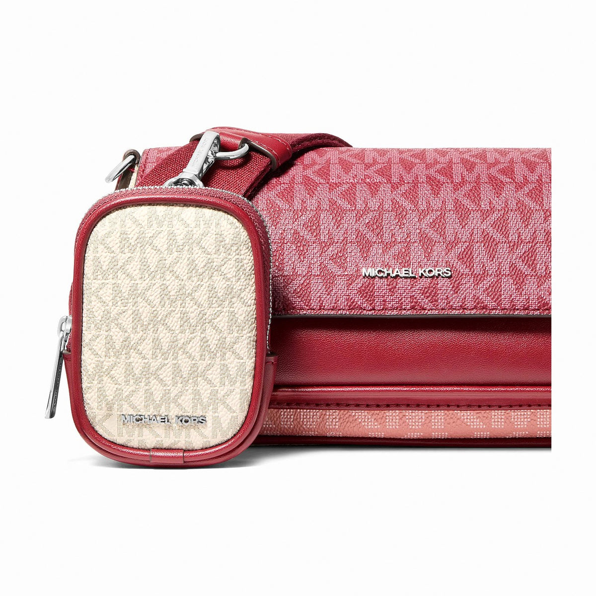 Michael Kors Jet Set Travel Small Color-Block Signature Logo Crossbody Bag With Pouch - MAROON
