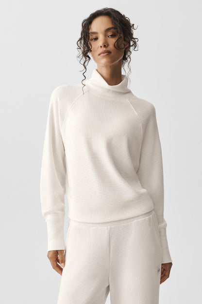 Alo Yoga Waffle Weekend Escape Mock Neck Long Sleeve - Ivory