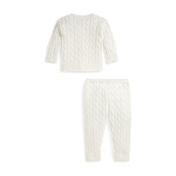 Baby Cable-Knit Cotton Cardigan & Pant - Trophy Cream
