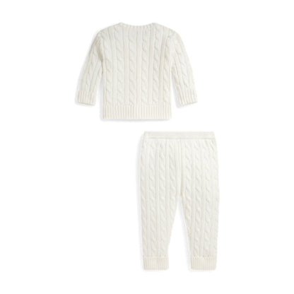 Baby Cable-Knit Cotton Cardigan & Pant - Trophy Cream
