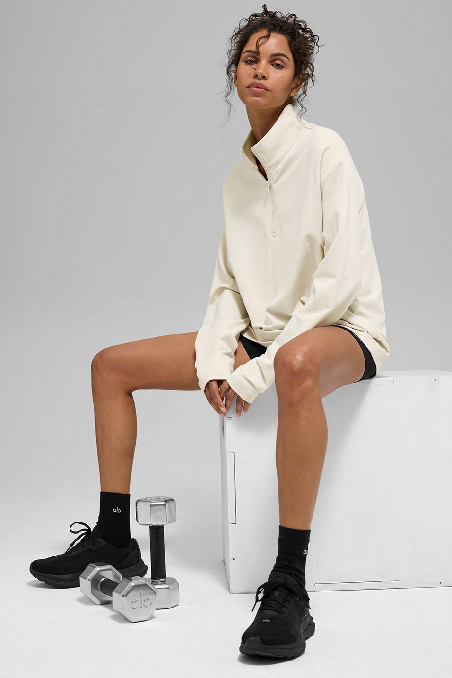 Alo Yoga Double Take Long Sleeve 1/4 Zip - Bone