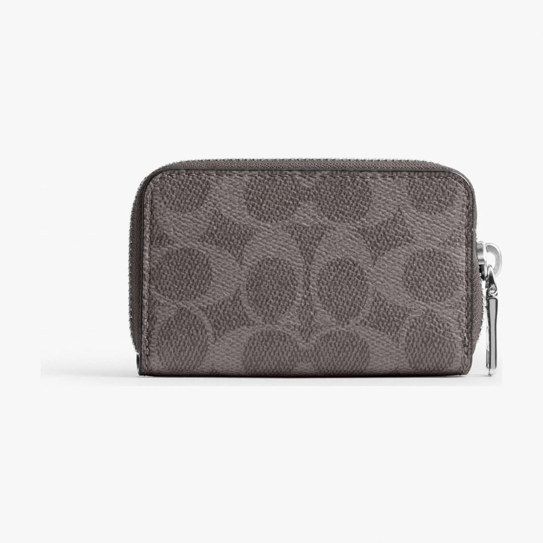 Coach Small Zip Around Card Case In Signature Canvas - Grey Signature