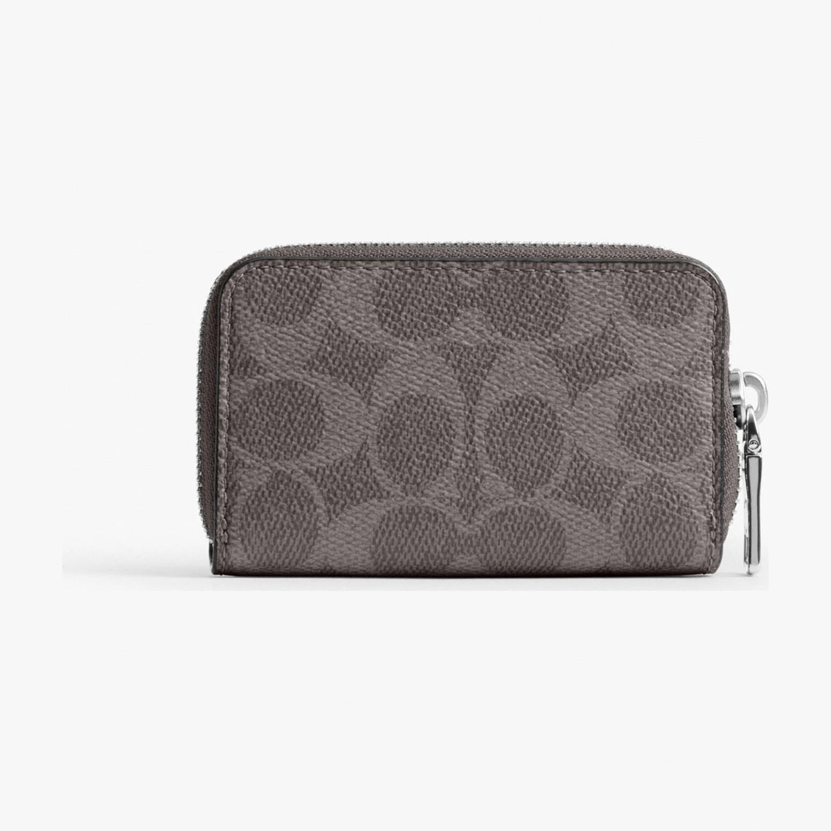 Coach Small Zip Around Card Case In Signature Canvas - Grey Signature