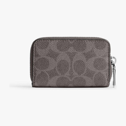 Coach Small Zip Around Card Case In Signature Canvas - Grey Signature