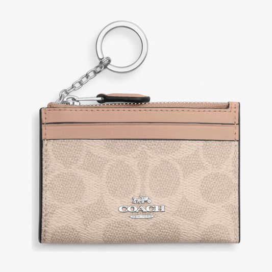 Coach Mini Skinny ID Case In Signature Canvas - Silver/Sand/Taupe