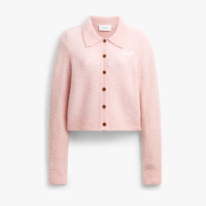 Coach Embroidered Cropped Cardigan - Light Pink