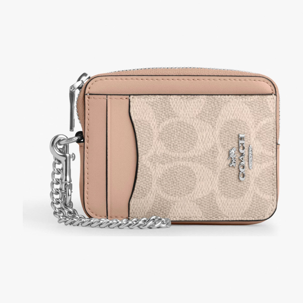 Coach Zip Card Case In Signature Canvas - Silver/Sand/Taupe
