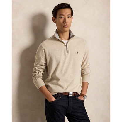 Polo Ralph Lauren Luxury Jersey Quarter-Zip Pullover - Expedition Dune Heather