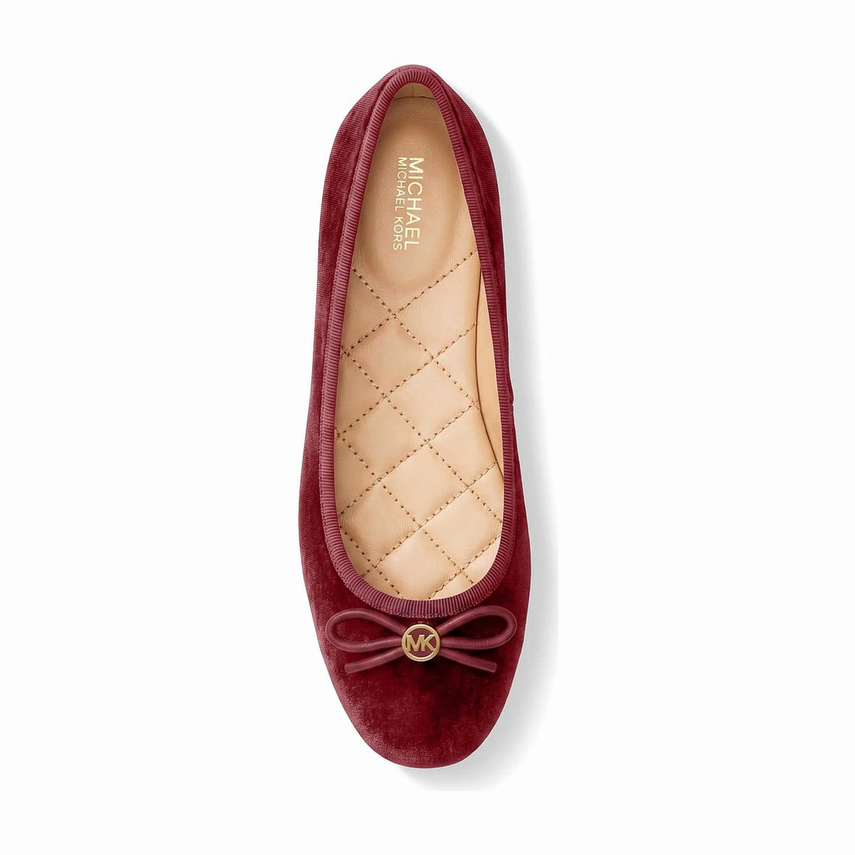 Michael Kors Savannah Logo Debossed Velvet Ballet Flat - MAROON