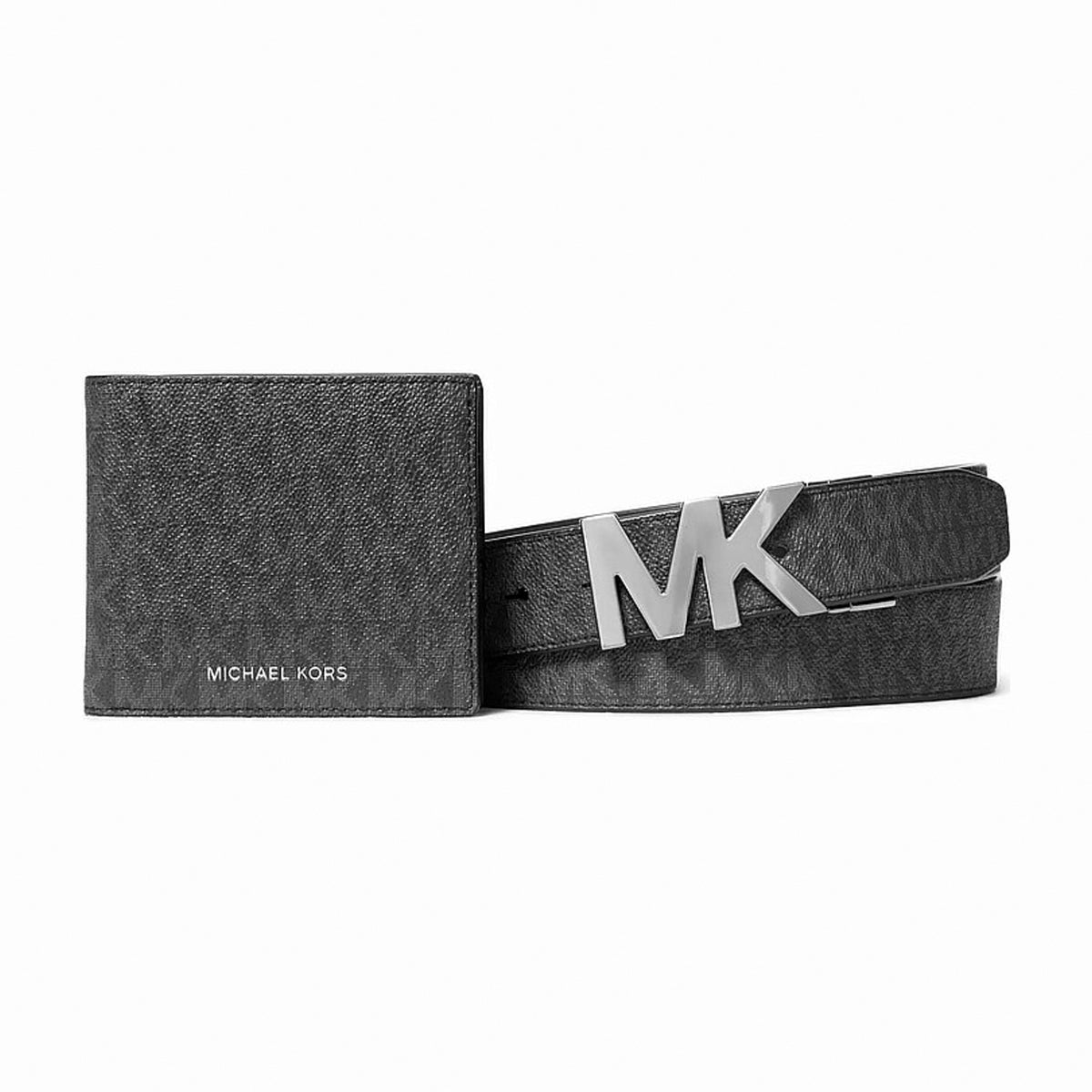 Michael Kors Signature Logo Wallet and Reversible Belt Gift Set - BLACK