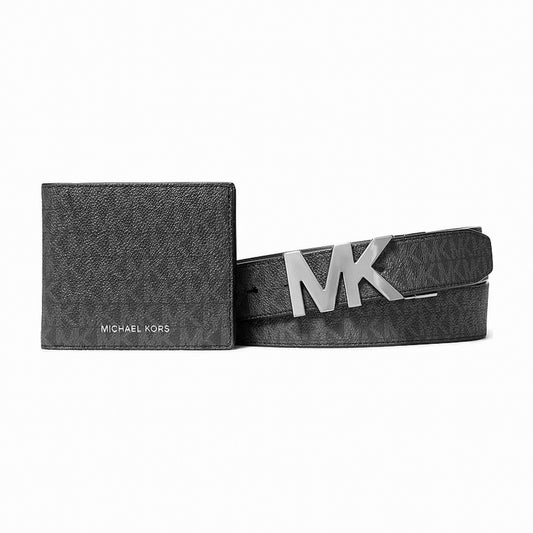 Michael Kors Signature Logo Wallet and Reversible Belt Gift Set - BLACK