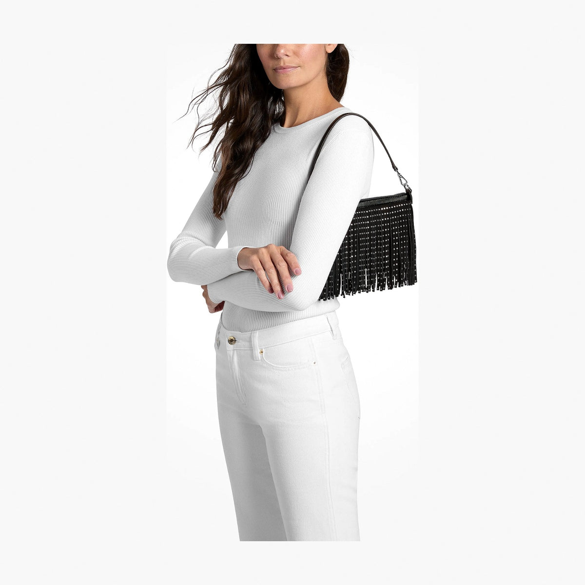 Michael Kors Jet Set Travel Small Studded Fringed Microsuede Wristlet - BLACK