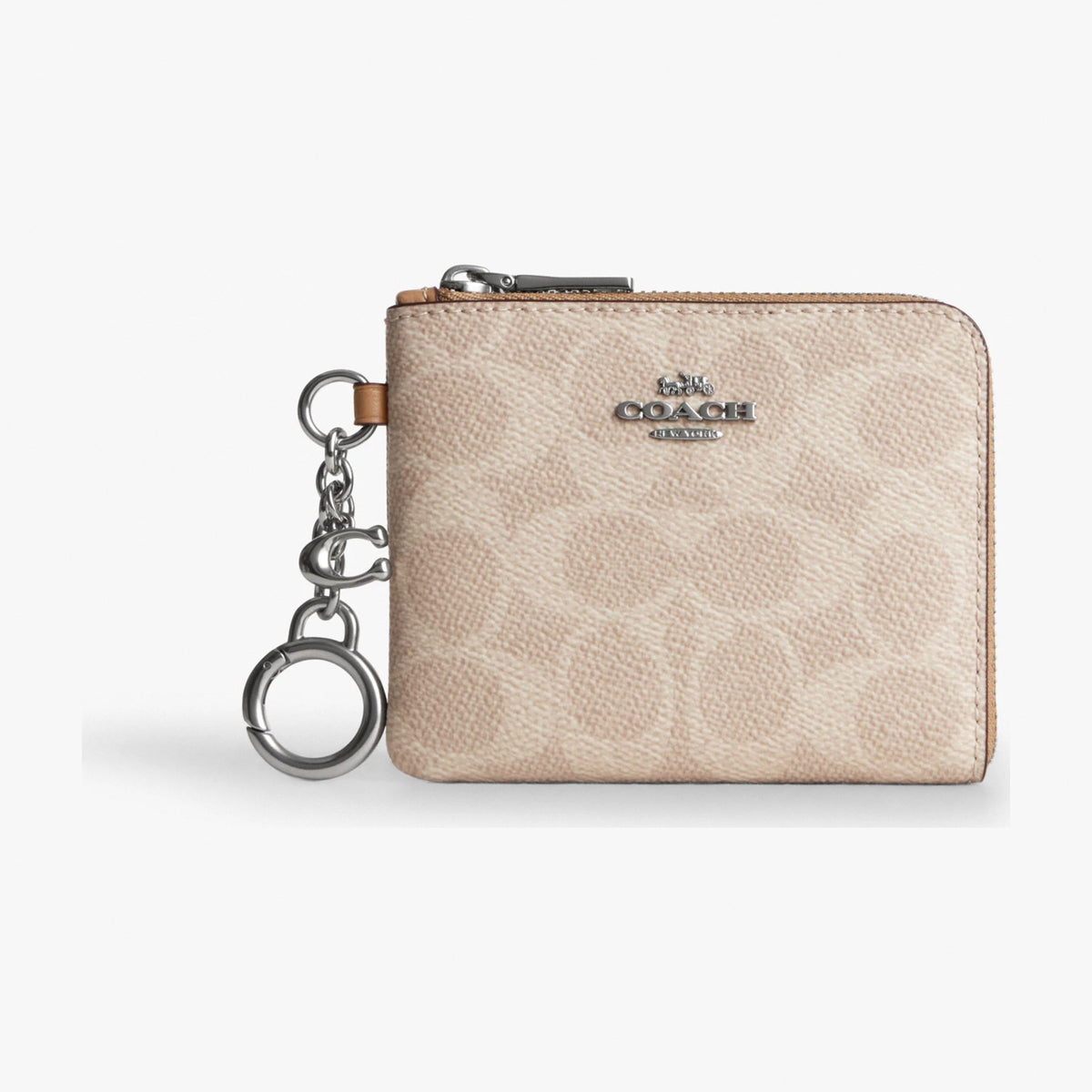 Coach Small Corner Zip Wallet In Signature Canvas - Silver/Sand/Taupe