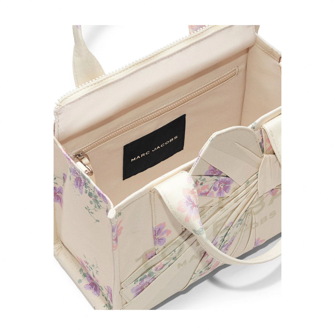 Marc Jacobs Small Tote In Antique Floral Canvas With Oversized Bow - CREAM MULTI