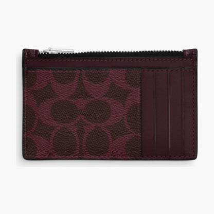 Coach Zip Card Case In Signature Canvas - Silver/Black Currant