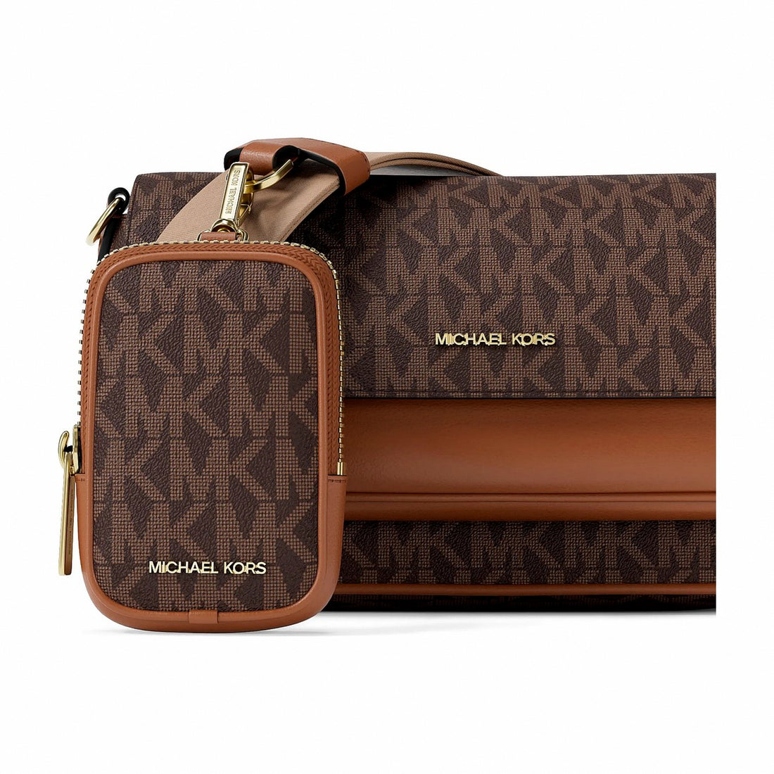 Michael Kors Jet Set Travel Small Signature Logo Crossbody Bag With Pouch - BROWN