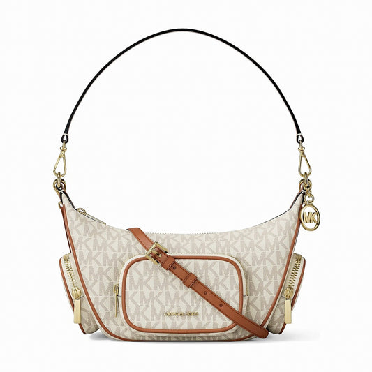 Michael Kors Merritt Small Signature Logo Convertible Shoulder Bag - VANILLA