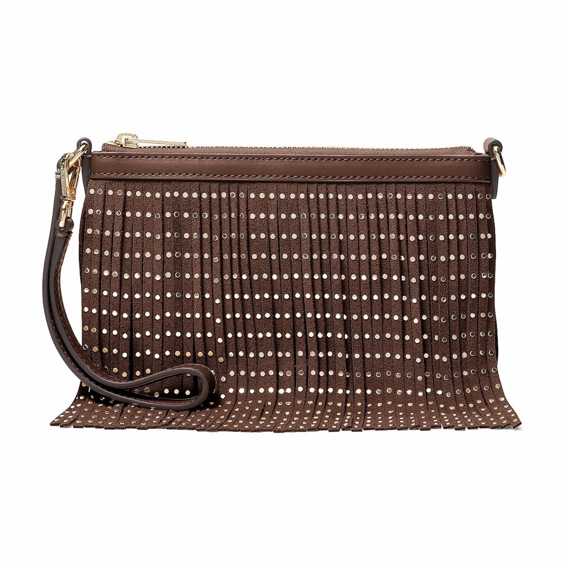 Michael Kors Studded Fringed Microsuede Wristlet - NUTMEG