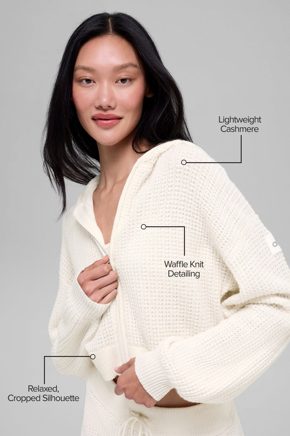 Alo Yoga Cashmere Plush Waffle Full Zip Hoodie - Ivory