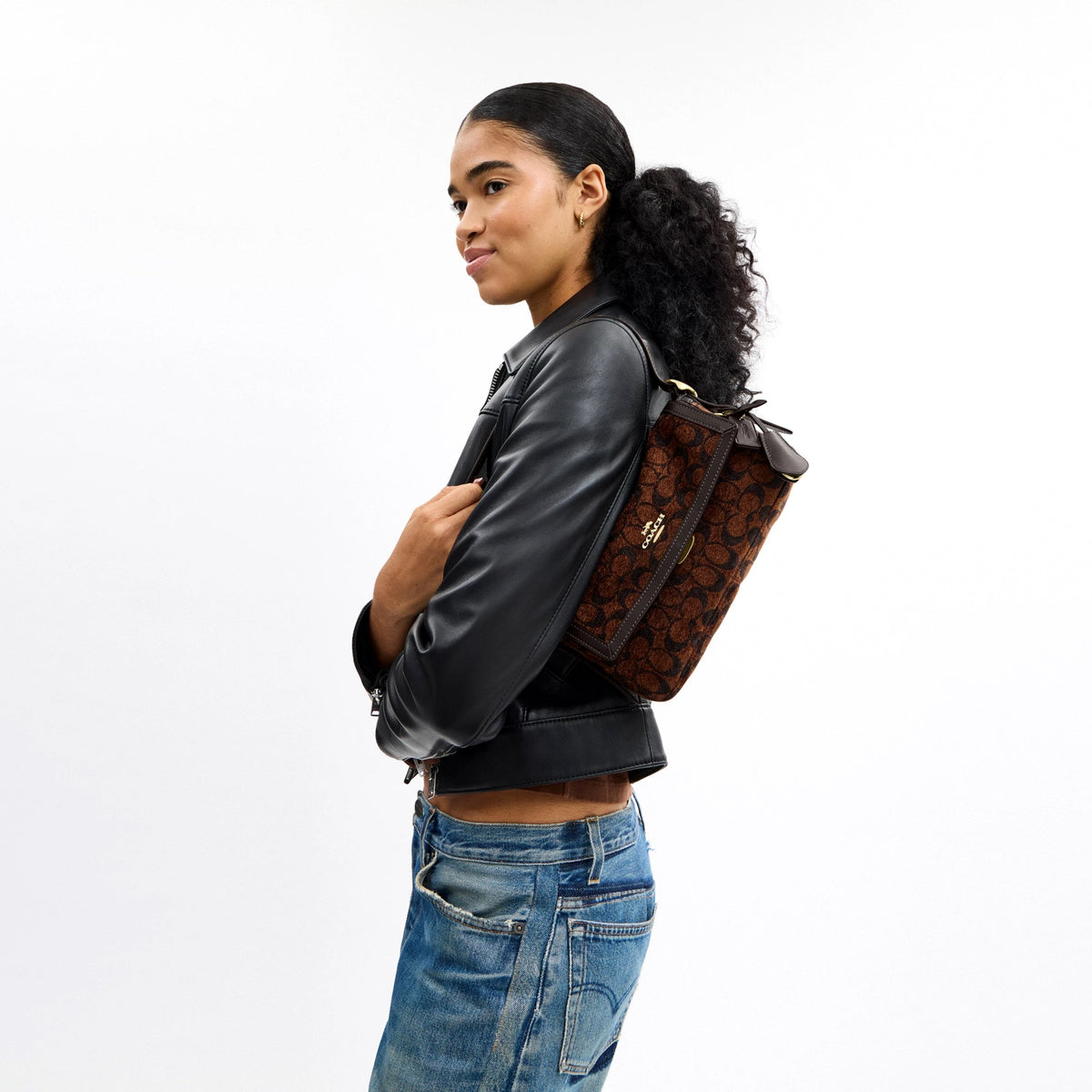 Coach Etta Small Flap Shoulder Bag In Signature Chenille - Gold/Truffle