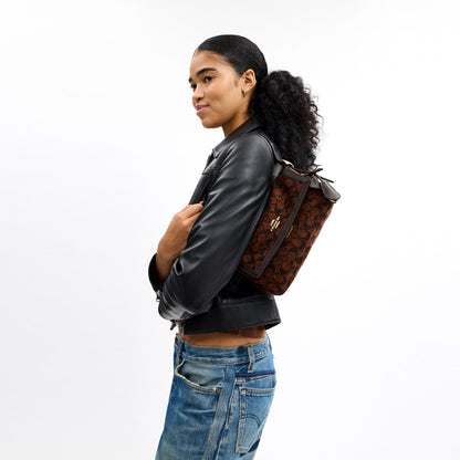Coach Etta Small Flap Shoulder Bag In Signature Chenille - Gold/Truffle