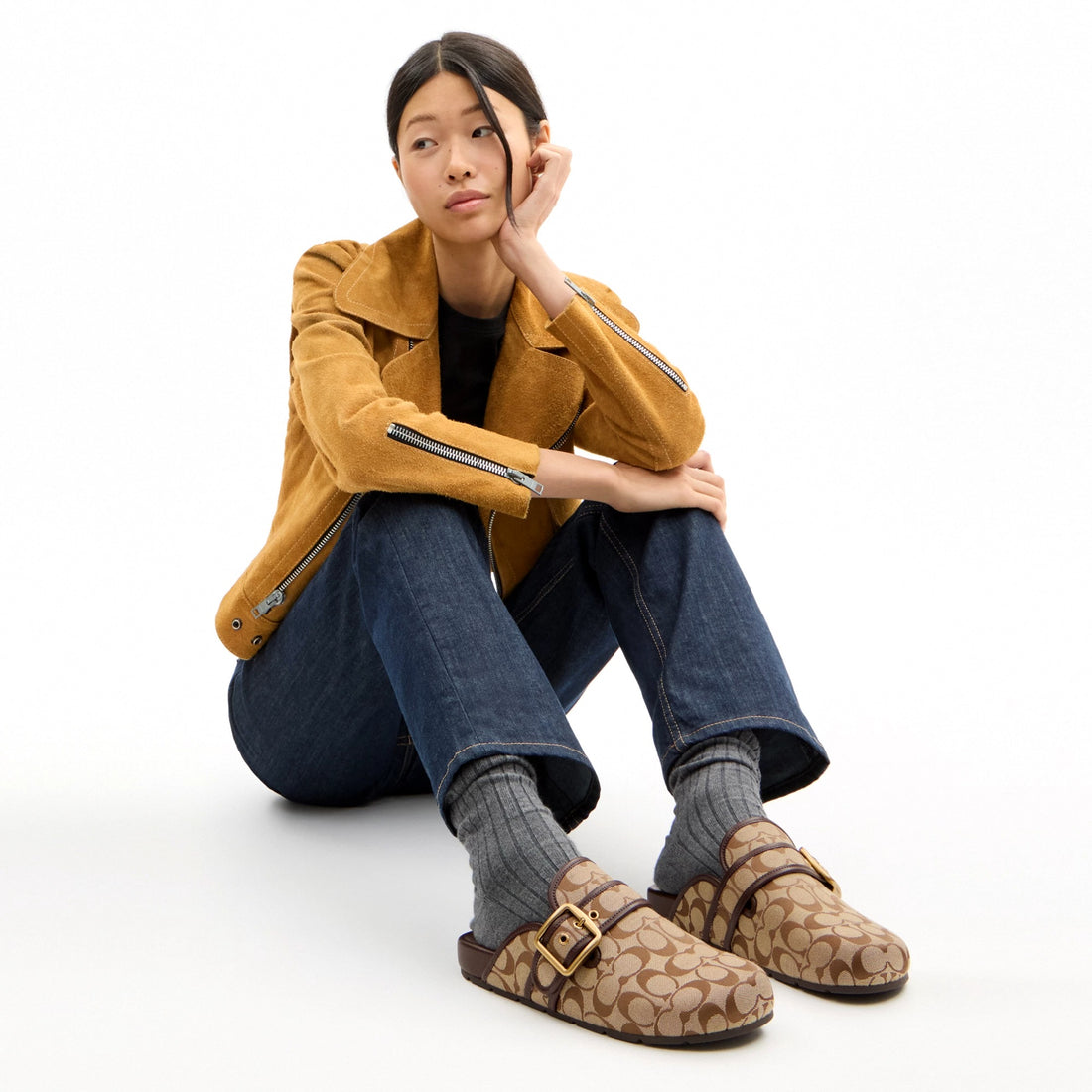 Coach Archival Buckle Clog With Signature Sateen Jacquard - Khaki/Maple