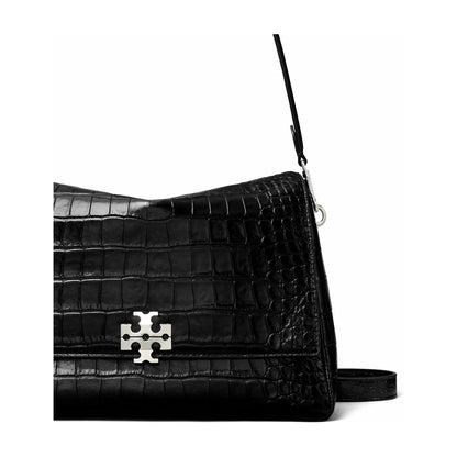 Tory Burch Charlie Croc-Embossed Shoulder Bag - Black