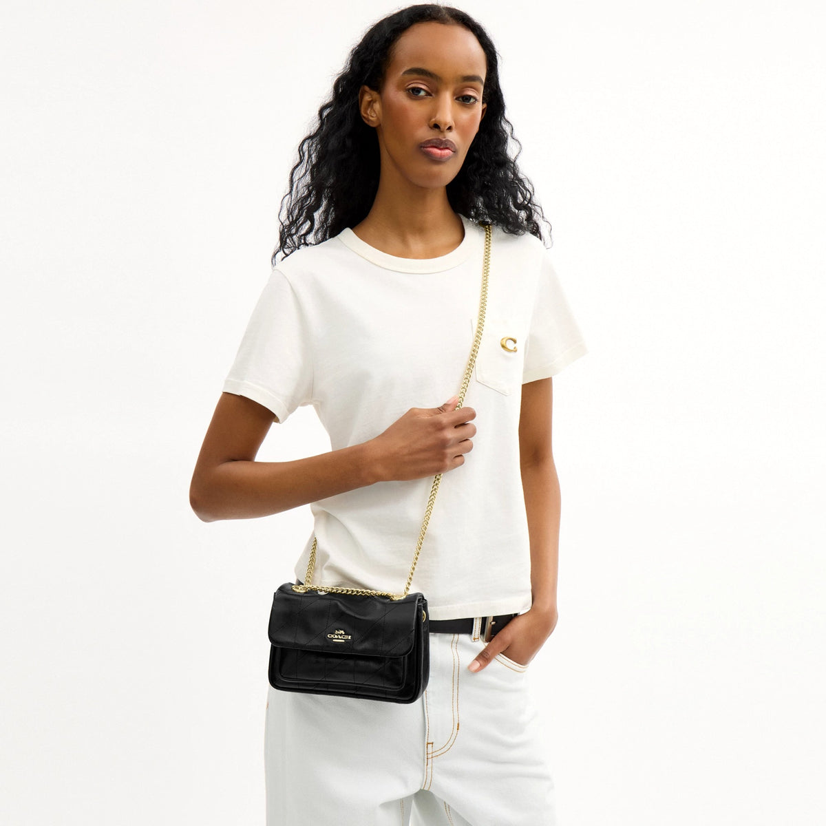 Coach Elodie Crossbody Bag 18 With Quilting - Gold/Black