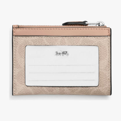 Coach Mini Skinny ID Case In Signature Canvas - Silver/Sand/Taupe