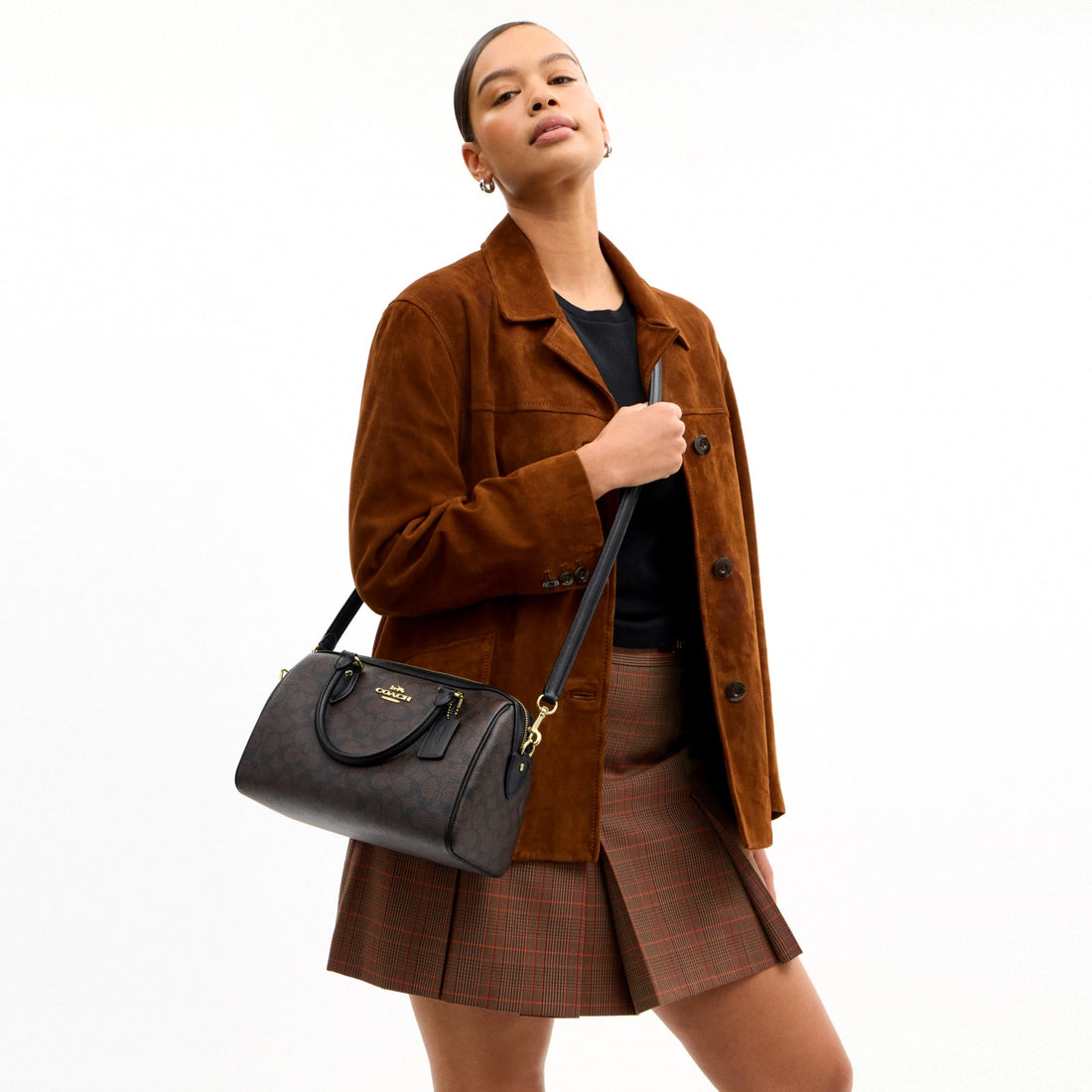 Coach Rowan Satchel Bag In Signature Canvas - Gold/Walnut/Black