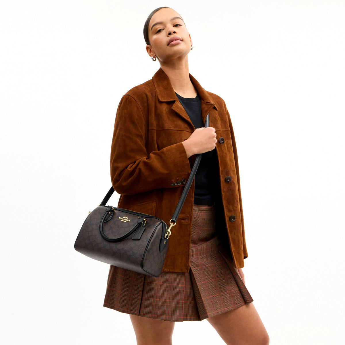 Coach Rowan Satchel Bag In Signature Canvas - Gold/Walnut/Black