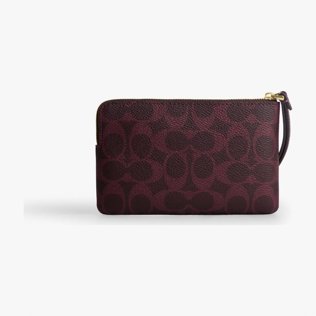 Coach Corner Zip Wristlet In Signature Canvas - Gold/Black Currant