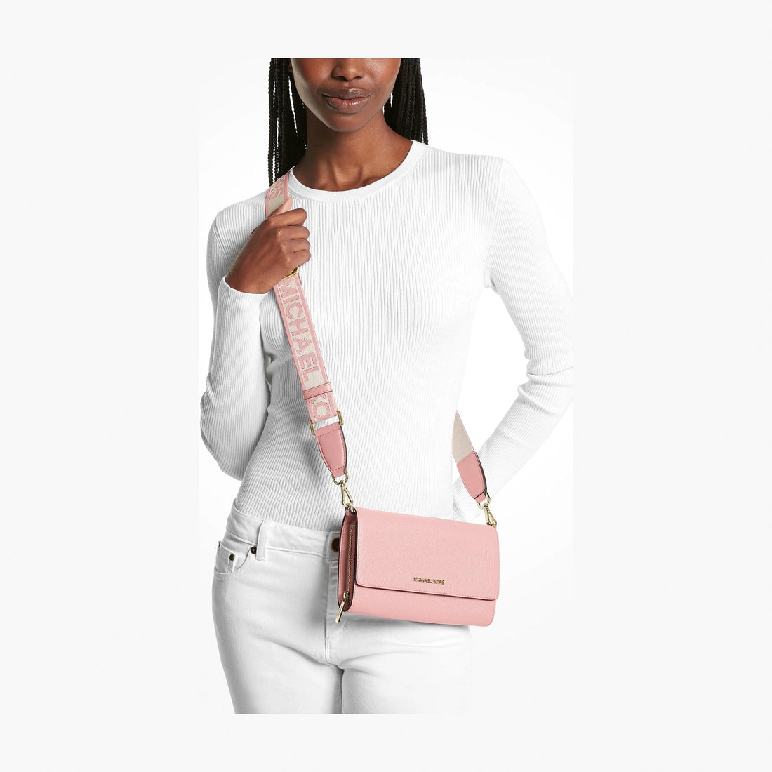 Michael Kors Jet Set Large Leather Crossbody Bag - POWDER BLUSH