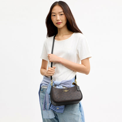 Coach Teri Shoulder Bag In Signature Canvas - Gold/Walnut/Black