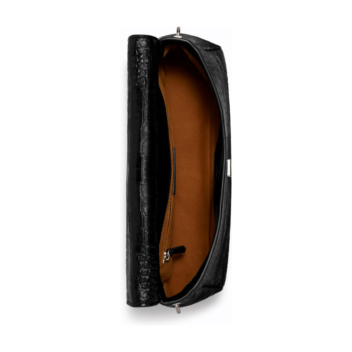 Tory Burch Charlie Croc-Embossed Shoulder Bag - Black