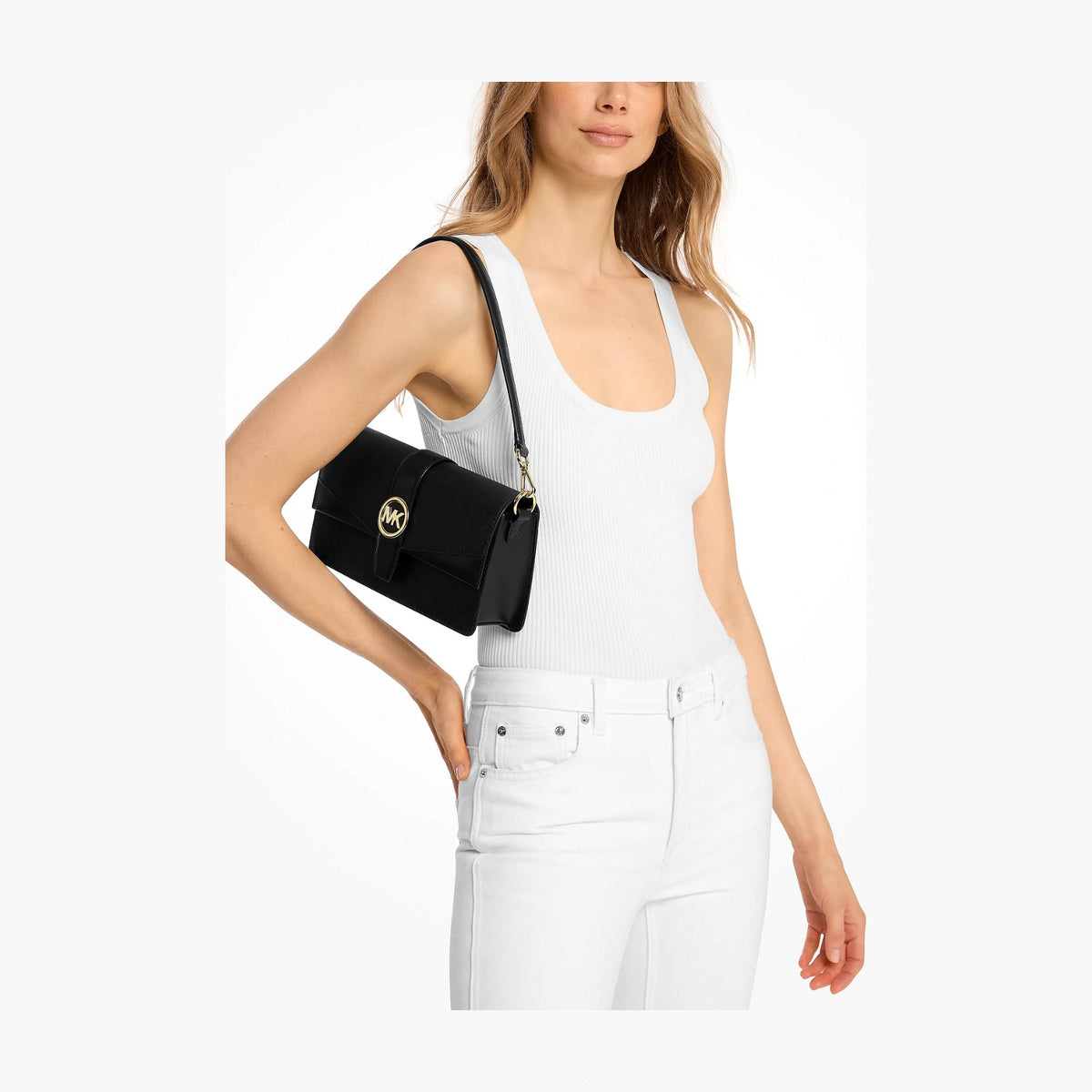 Michael Kors Greenwich Medium Saffiano Leather Shoulder Bag - BLACK
