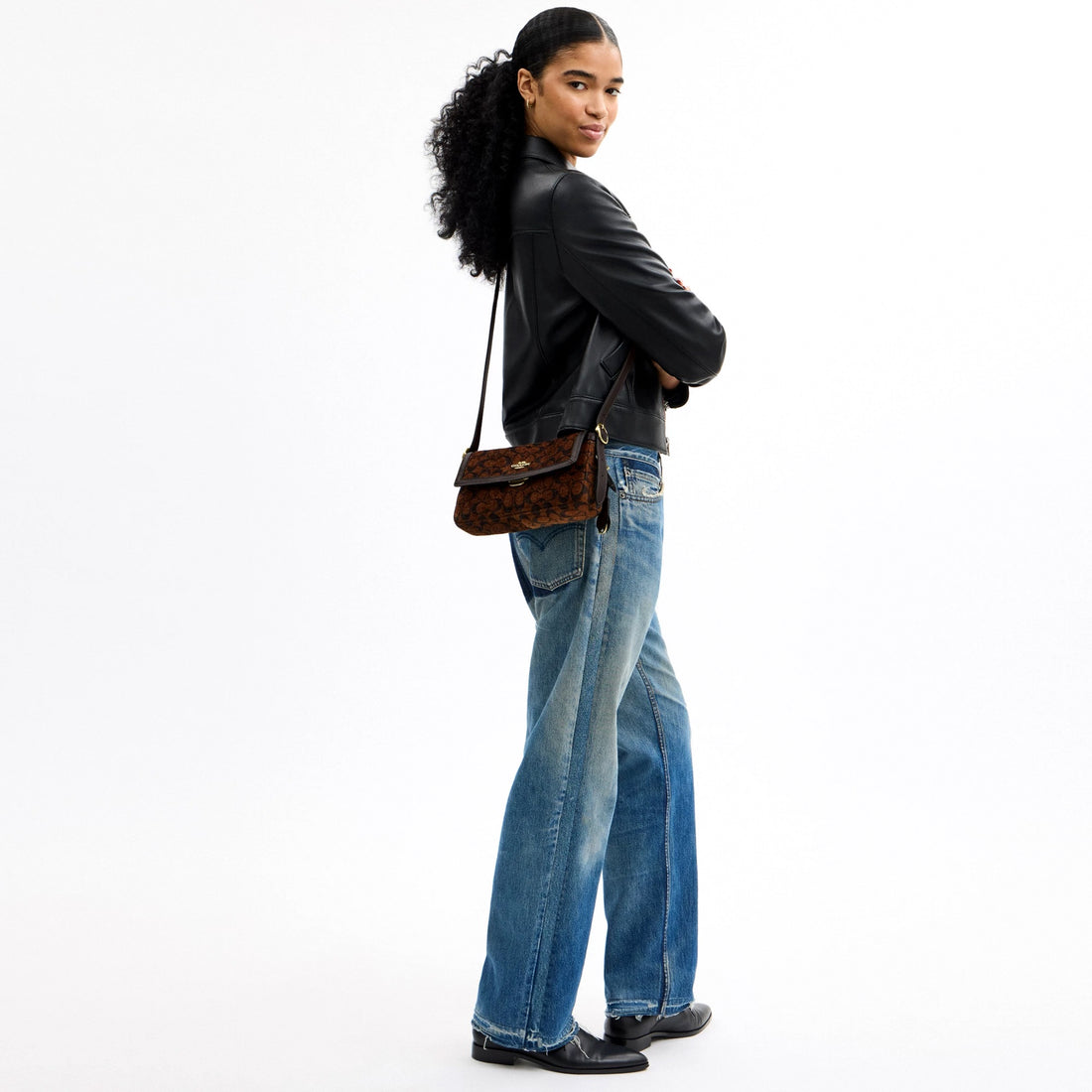 Coach Etta Small Flap Shoulder Bag In Signature Chenille - Gold/Truffle