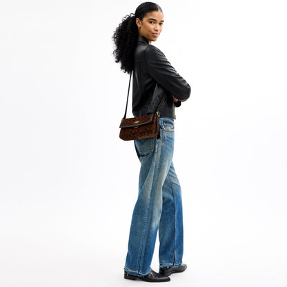 Coach Etta Small Flap Shoulder Bag In Signature Chenille - Gold/Truffle