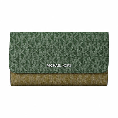 Michael Kors Jet Set Travel Signature Logo Tri-Fold Wallet - AMAZON GREEN