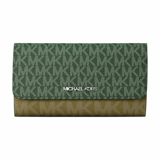 Michael Kors Jet Set Travel Signature Logo Tri-Fold Wallet - AMAZON GREEN