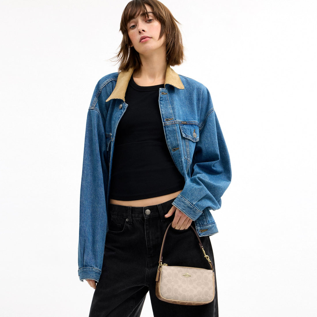 Coach Nolita 19 In Blocked Signature Canvas - Gold/Sand/Tan
