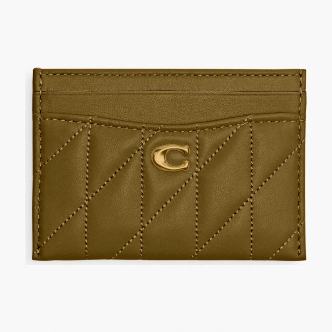Coach Essential Card Case With Pillow Quilting - Brass/Muted Olive
