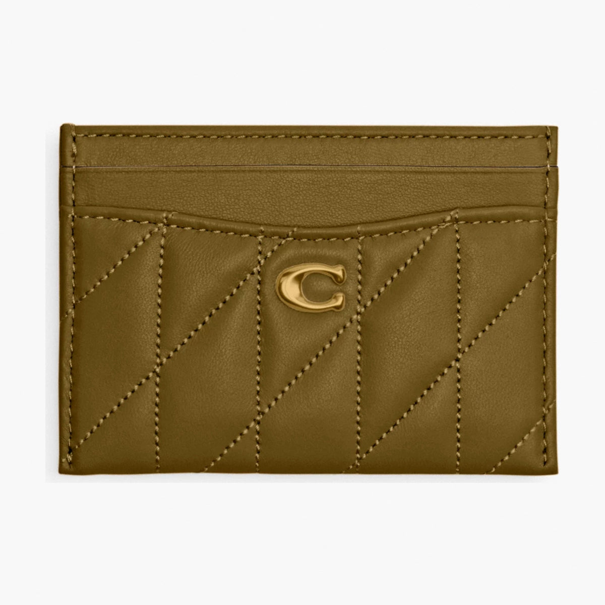 Coach Essential Card Case With Pillow Quilting - Brass/Muted Olive