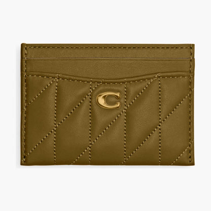 Coach Essential Card Case With Pillow Quilting - Brass/Muted Olive