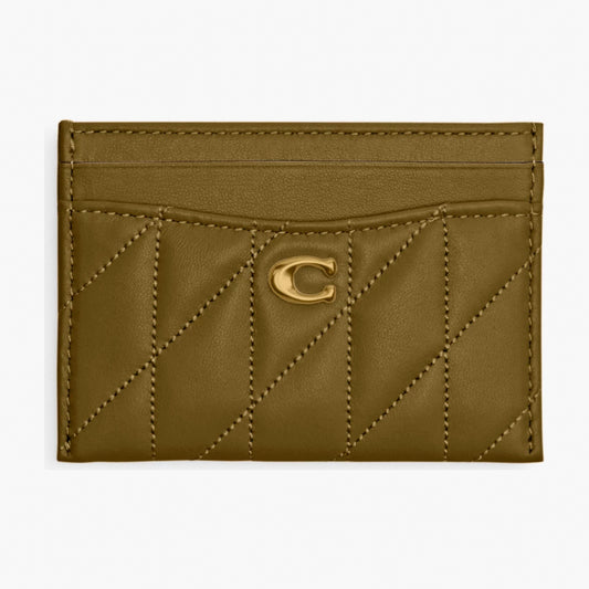 Coach Essential Card Case With Pillow Quilting - Brass/Muted Olive